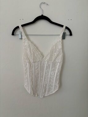 Meshki White Lace Corset XXS Bustier Boned Top Romantic